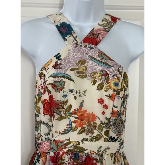 NWT Lulus Lilja Cream Floral Chiffon Maxi Dress Boho Cottage Feminine Women's XS - Picture 3 of 16